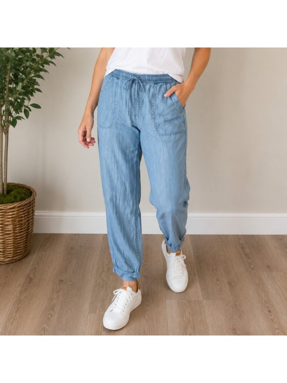 Vineyard Vines Womens Chambray Jogger Pants Size L Blue Lyocell Pull On